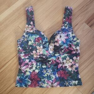 Guess Blue and Pink Floral Bustier Tank Top Shirt, Crop Top, 90s Look, SMALL